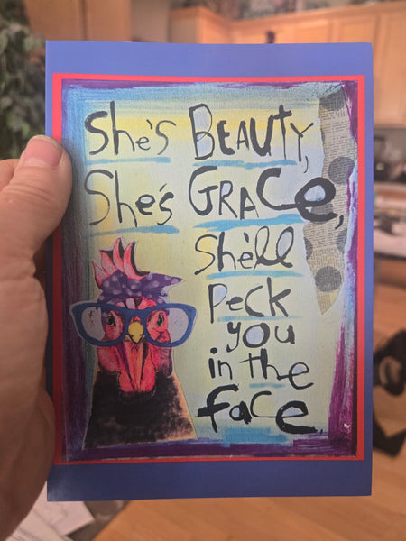 Greeting Card-New! Chicken Peck